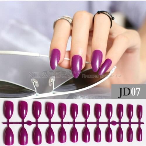 Pure Violet New mountain peak Designs Deep purple Artificial nail glitter full cover decorating false stiletto nails 24pcs JD07
