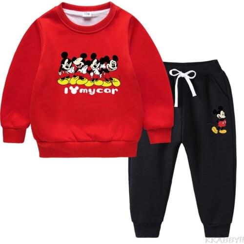 Disney Cartoon Boys Clothes Suits Children Fashion Hooded+Pants 2Pcs Sets Kids Girl Sweatshirts Tracksuits Clothing