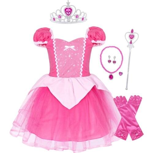 Girls Clothing Beauty And The Beast Pink Aurora Princess Dress Festival Costumes Cotton Dress Is Soft And Breathable Anime Image