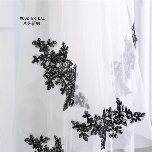 Elbow Length Veil 2018 Black Applique Two Layers Cheap Short Bridal Veils