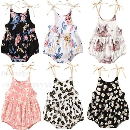 Baby Girl Cotton Romper Toddler Baby Girls Summer Daisy Flower Print Sleeveless Sling Lace-up Jumpsuit Cotton One-piece Rompers
