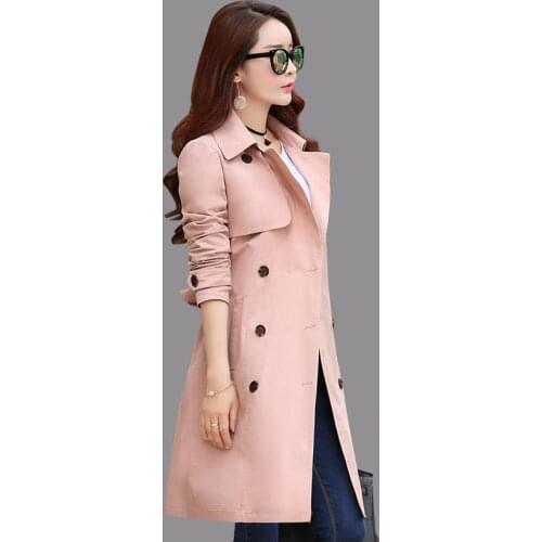 Elegant Lady Pink Trench Coat Womens Autumn Windbreaker Coats Slim Trench Coat Para As Mulheres Double Breasted WXF123 s