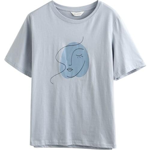 2021 New Summer T-shirts Woman Short Sleeve Tops Tee Korean Girls T-shirts Abstract Printing Chic Art Design
