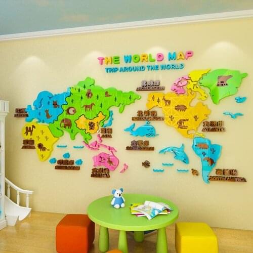 Creative DIY cartoon world map INS chidrens room bedroom living room TV background wall decoration 3D acrylic wall sticker