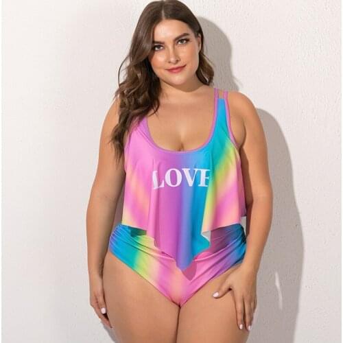 2021 Summer Plus Size Two Pieces Womens Bikinis Set Cactus/Letter Printed Ruffle Big Swimsuit Large Female Swimming Suits 5XL