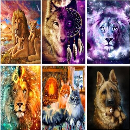 LUOVIZEM DIY 5D Diamond Painting Lion Pattern Embroidery Cross Stitch Full Square/Round Drill Animal Home Room Decor