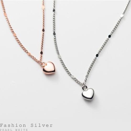 Cute 5mm Tinny Real. 925 Sterling Silver Fine Jewelry Heart Pendant Coin Chain Necklace