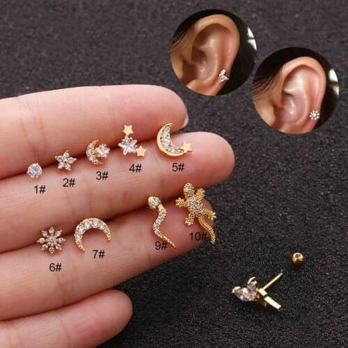 Minimalist Snake Moon Star Flower Stud Earrings Golded Silver Color Punk 2021 Trendy Ear Accessories Animal Earring Unusual