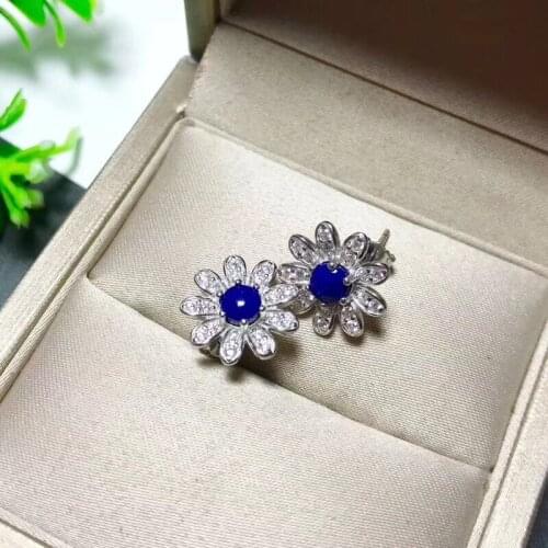Natural blue lapis lazuli gem stud earrings 925 silver Natural gemstone earring women fashion Lovely Sunflower fine jewelry
