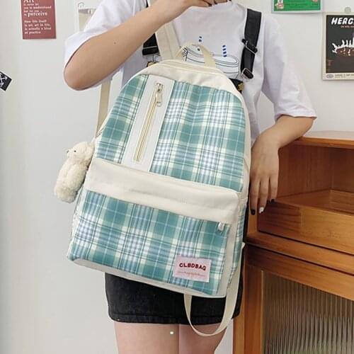 Plaid Nylon Backpack for Women Korean Large Capacity School Bag Cute Female Anti Theft Bookbag Soft Fabric Backpack Girl Bagpack