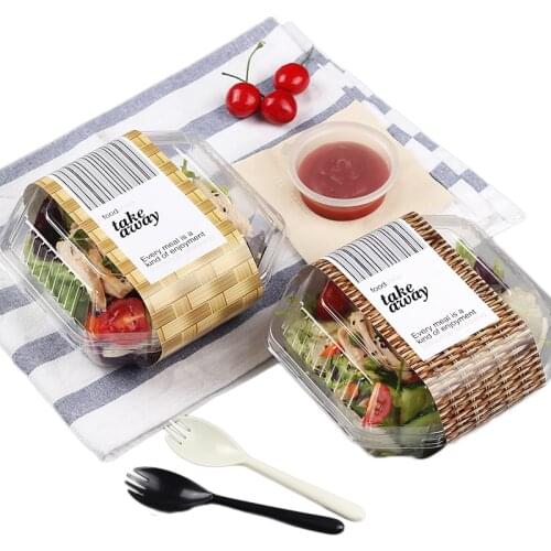 Disposable Plastic Salad Box Food Grade PET Take-out Packing Tool Fruits Snack Tray With Lid Food Container Take Away Box 50set