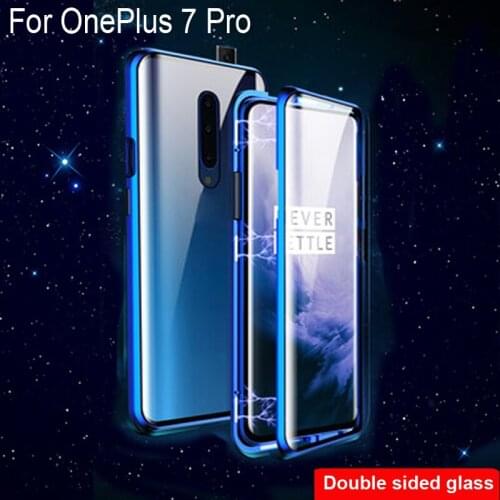 Luxury Magnetic Adsorption Case For OnePlus 7 Pro Metal Frame Doubl Sided Glass Cover OnePlus7 Pro Protective Phone Case Shell