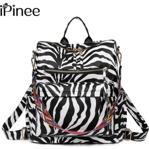 IPinee Zebra Pattern Women Backpack high quality Leather Fashion school Backpacks Female Feminine Casual Large Capacity Shoulder