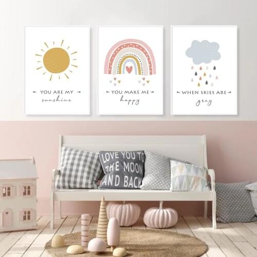 Self-adhesive Wall Stickers Cartoon Sun Cloud Rainbow Poster Wall Art Posters Prints Pictures for Living Room Home Decorations