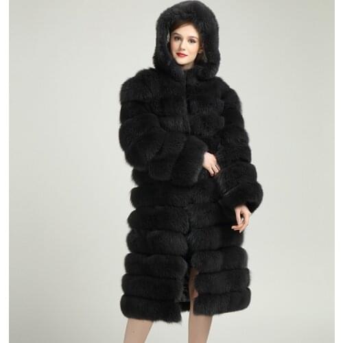 Dark Gray Fur Coats Real Fox Fur 2020 New Pockets Vest Overcoat Customized Plus Size Natural Fur Jacket Hooded Coats for Winter