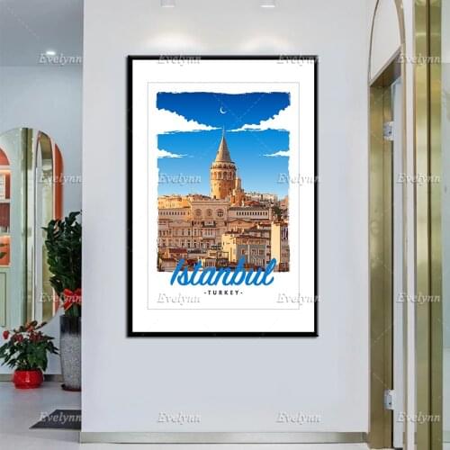 Retro Vintage Style Travel Poster Istanbul Turkey Oil Painting Posters and Prints on Canvas Wall Art Pictures Living Room Decor