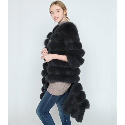 Vogue New autumn jacket women basic coat real natural fox fur vest short coat colored sleeveless striped loose high quality