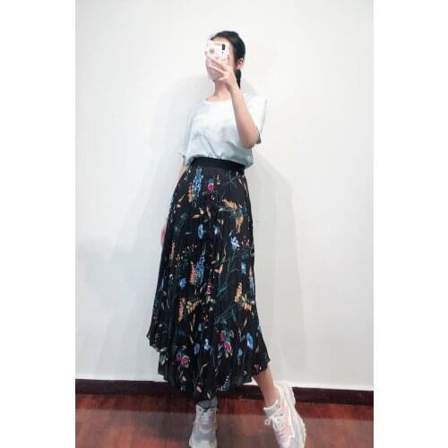 Patads French fashion fresh lady print pleated skirt skirt irregular skirt spring and summer e19jeudi