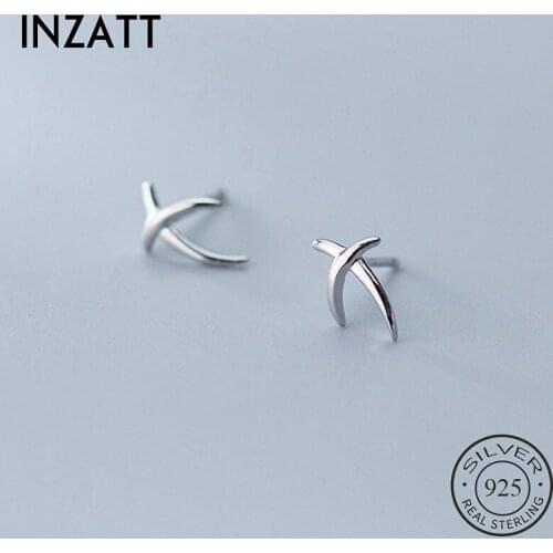 INZATT Real 925 Sterling Silver Minimalist Cross Stud Earrings For Fashion Women Birthday Party Fine Jewelry Accessories