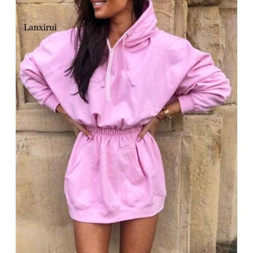 Casual Solid Color Hooded Sweatshirt Dress Women Sports Pencil Dress Street Style Autumn Winter Lady Mini Dress Streetwear