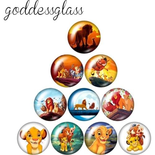 Disney The Lion King Simba Timon&Pumbaa 10pcs 12mm/18mm/20mm/25mm Round photo glass cabochon flat back Necklace Making findings