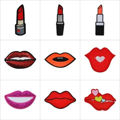 100pcs/lot Embroidery Patch T Shirt Jackets Clothing Decoration Sticker Lipstick Lips Heart Sewing Accessory Heat Transfer Iron