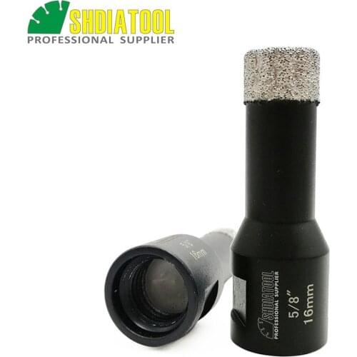 SHDIATOOL 2pcs 5/8" Vacuum brazed diamond Dry drilling core bits with 5/8-11 connection Dia 16mm porcelain tile granite hole saw