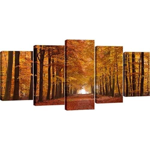 No Framed Autumn Forest Giclee 5 Pcs Canvas Picture Canvas Print Wall Art Painting Wall Decor for Living Room
