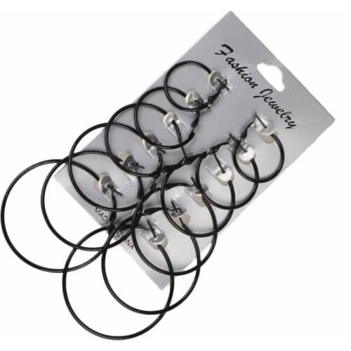 6 Pairs/Set Hoop Earrings Women Jewelry Circle Fashion Black White Charm Simple