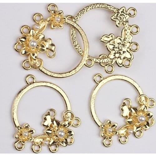 6pcs/lot Zinc Alloy Golden Round Flower Tassel Earrings Charms Connector for DIY fashion Drop earrings making accessories