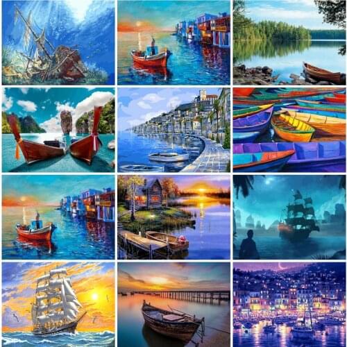 Full Drill 5D Diy Diamond Painting Sailboat Diamond Embroidery Landscape Rhinestone Mosaic Cross Stitch Handmade Gift Home Decor
