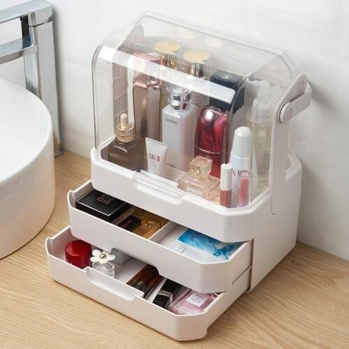 Large capacity portable cosmetic storage box transparent with lid dressing table skin care products finishing rack ZP7111646
