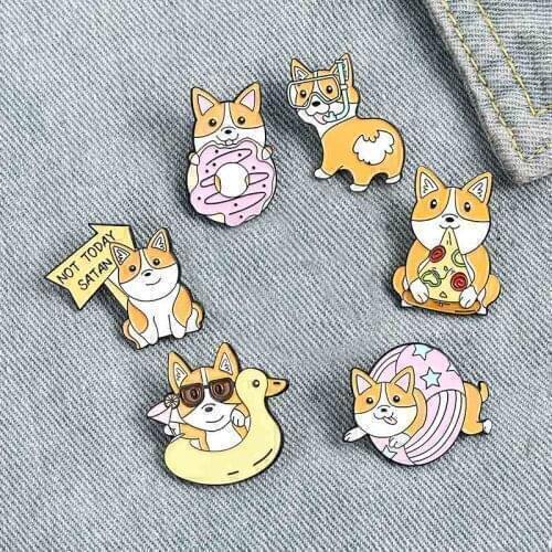 Dog Pizza Donut Swimming Alloy Brooch Bag Clothes Backpack Lapel Enamel Pin Badges Cartoon Jewelry Gift For Friend Accessories