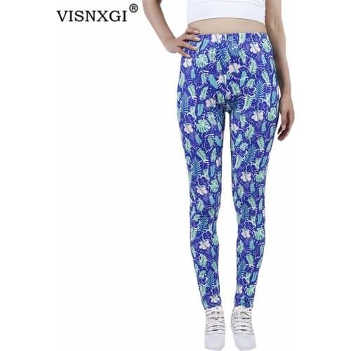 VISNXGI High Waist Yoga Pants Sports Leggings Womens Workout Slim Gym Fitness Push Up Running Tights Green Leaf Print Bottom