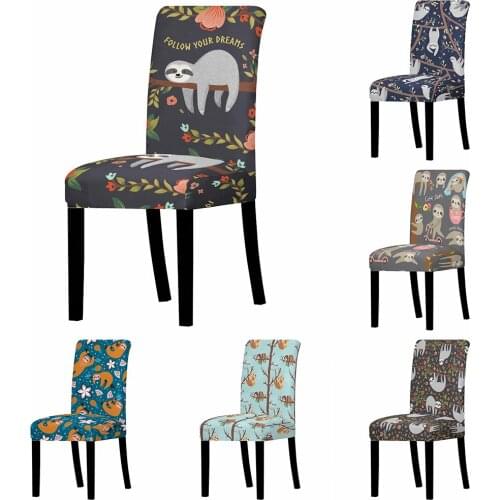 Cartoon Sloth Animal Dining Chair Covers Stretch Removable Chair Seat Case Wedding Banquet Home Decor Plant Flowers Chair Cover