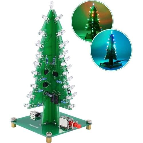 DIY Electronic Christmas Tree 3D Xmas Soldering Practice Electronic Assemble Kit Project 7 Colors Flashing LED PCB Solder