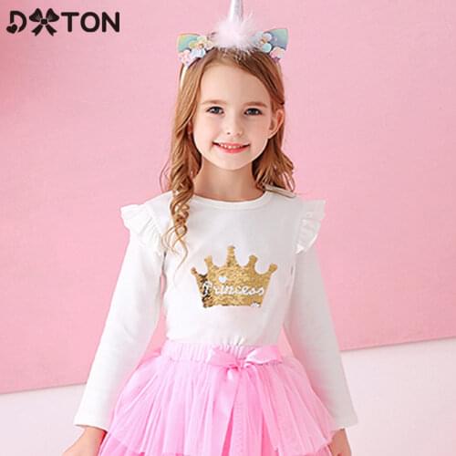 DXTON Children Long Sleeve T-shirts Winter Girls Tops Cotton Toddler T-shirts Flying Sleeve Girl Casual Children Sweatshirt Wear
