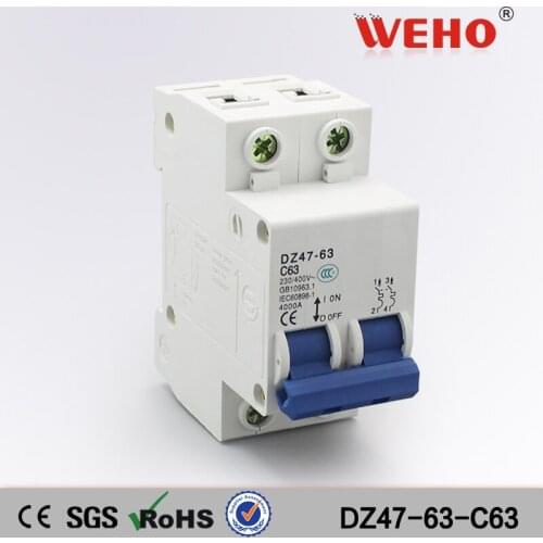 DZ47-63-C63 63A 2P MCB Ac Best Design Cheap Price Types Miniature Circuit Breaker