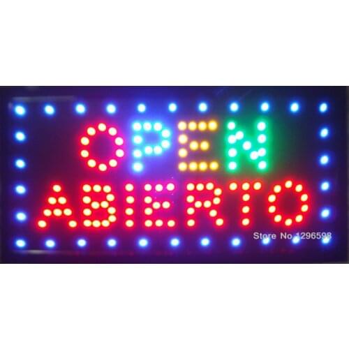 2017 hot sale manufacture open abierto sign 10x19 Inch Semi-outdoor Ultra Bright Abierto running electronica lighted sign