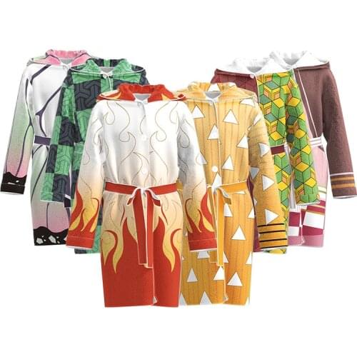 Demon Slayer Rengoku Kyoujurou Cosplay Bathrobe Sleepwear Warm Pattern Plush Robe Men Women Pajamas Anime Costume