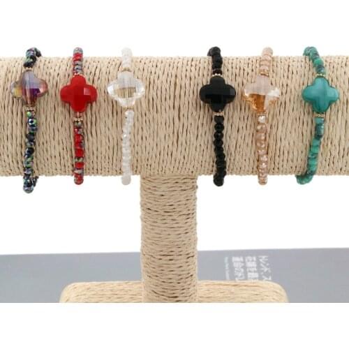 Exquisite Handmade Beaded Clover Crystal Bracelet For Women Charm Bracelets Fashion Party Bracelet Jewelry 2021 Gift Wholesale