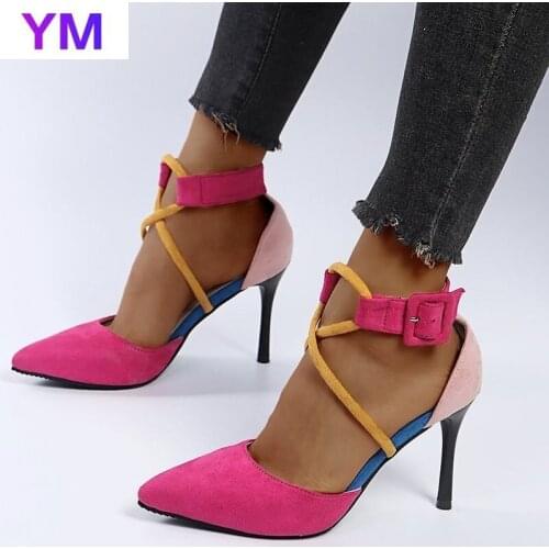 Fashion 2021 Thin High Heels Shoes Women Pumps Pointed Toe Ankle Buckle Strap Party Dress Ladies Zapatos De Mujer Plataforma 43