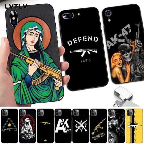 LVTLV AK47 Gun Black TPU Soft Phone Case for iPhone 8 7 6 6S Plus X 5S SE 2020 XR 11 12 pro XS MAX