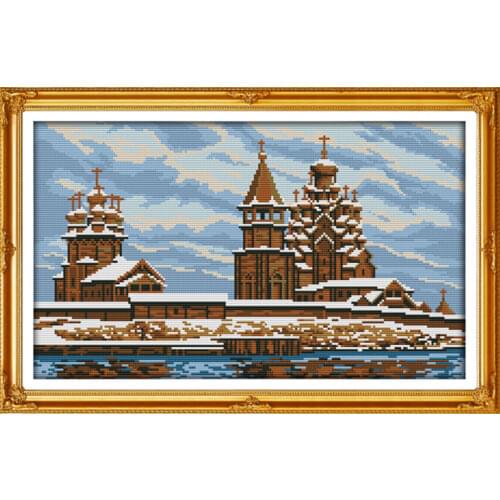 Snow-covered landscape(4) cross stitch kit 14ct 11ct count printed canvas stitching embroidery DIY handmade needlework