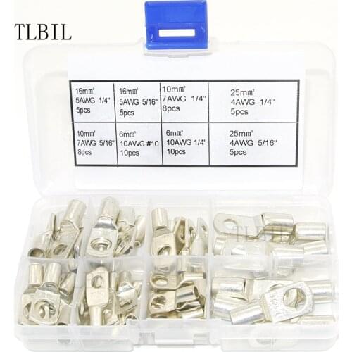 56Pcs Copper Cable Lug Kit 6mm2 10mm2 16mm2 25mm2 Battery Terminal SC25-6 SC25-8 SC16-6 SC16-8 SC10-8