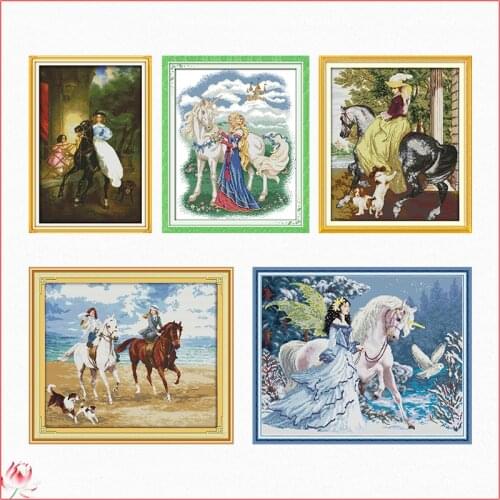 Beauty On Horseback Stamped Cross Stitch Kits Handmade Embroidery 11CT 14CT Counted Printed Needlework Decoration Patterns Sets