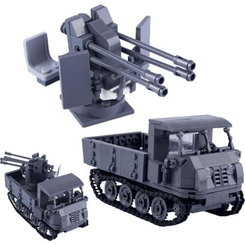 WWII German RSO Tracked Vehicle Building Block Tractor 20mm anti aircraft Model Toys Military Figure Weapon Gun Accessories W284