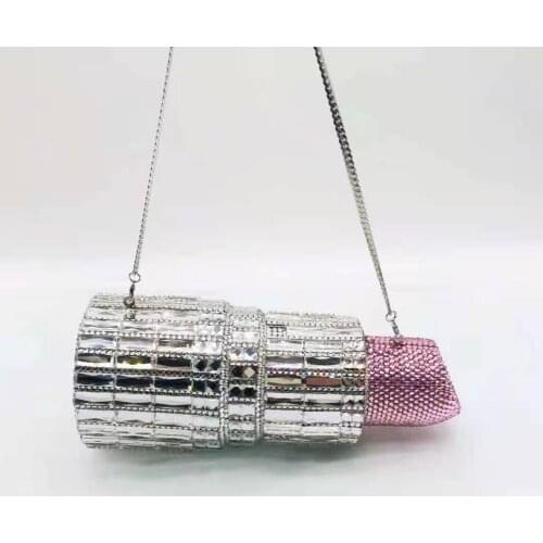 2021 New Luxury Crystal Diamond Evening Bag Womens Lipstick Pochette Clutch Purse Lady Chain Handbags Wedding Bag Day Clutches