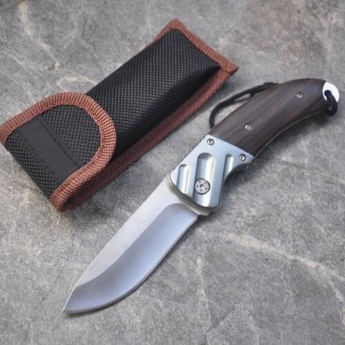 New Damascus Steel Shaped Woodle Handle Folding Blade Knife Survival Hunting Camping Knives Pocket Knife Tools & Nylon Sheath