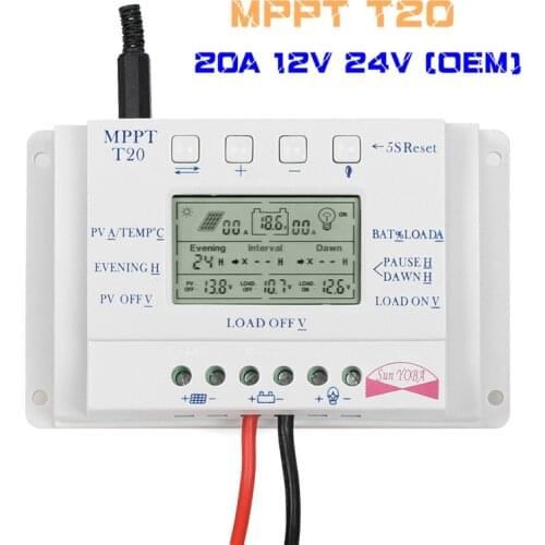 OEM LCD Display 20A MPPT 12 V/24 V Zonnepaneel Battery Regulator Laadregelaar zonder Logo Op oppervlak T20 LCD Groothandel